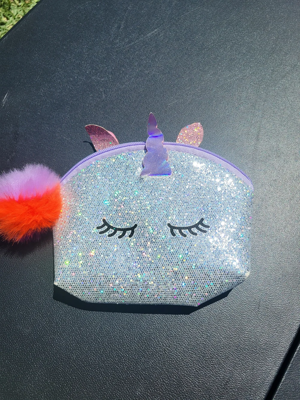 Cat and Jack Unicorn Makeup Bag Silver Glitter Excellent Condition